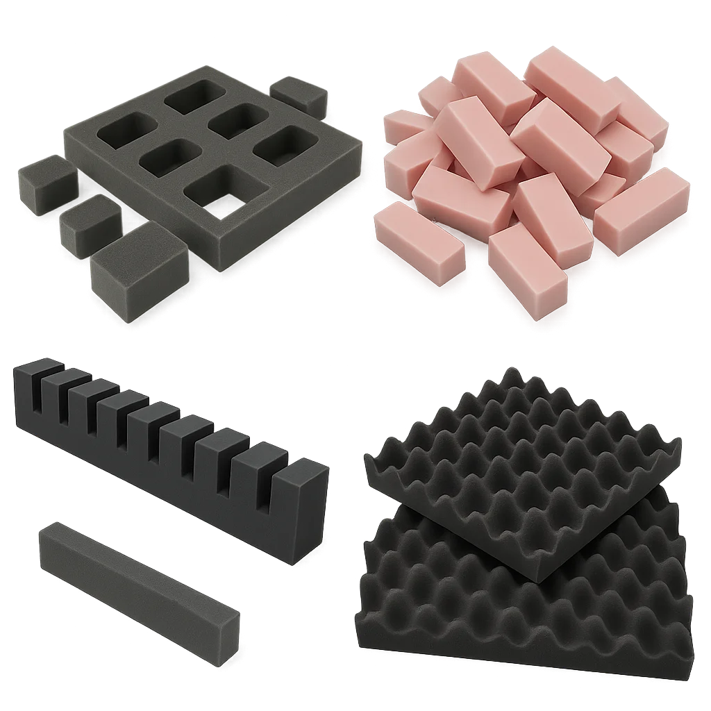 Ejemplos de cortes especiales de espuma EVA o PU troqueladas para embalaje técnico