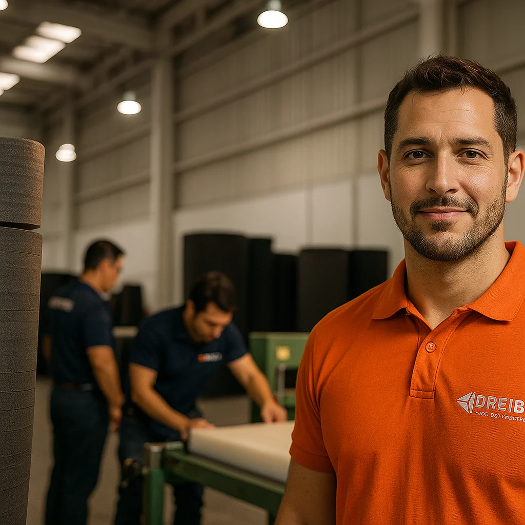 Personal técnico de Industrias Dreibal en planta de transformación y corte de espumas técnicas en México